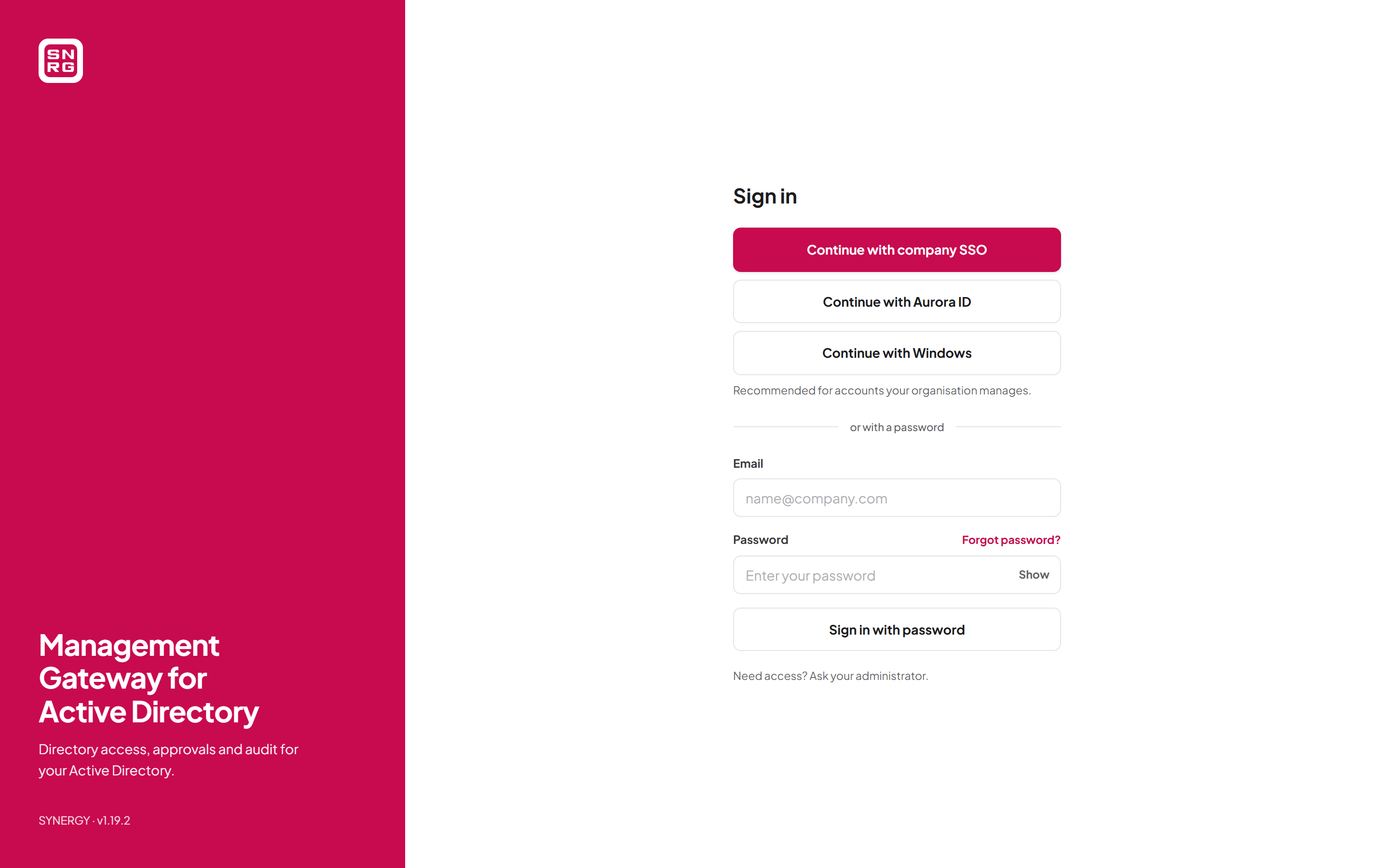 The sign-in page with single sign-on offered