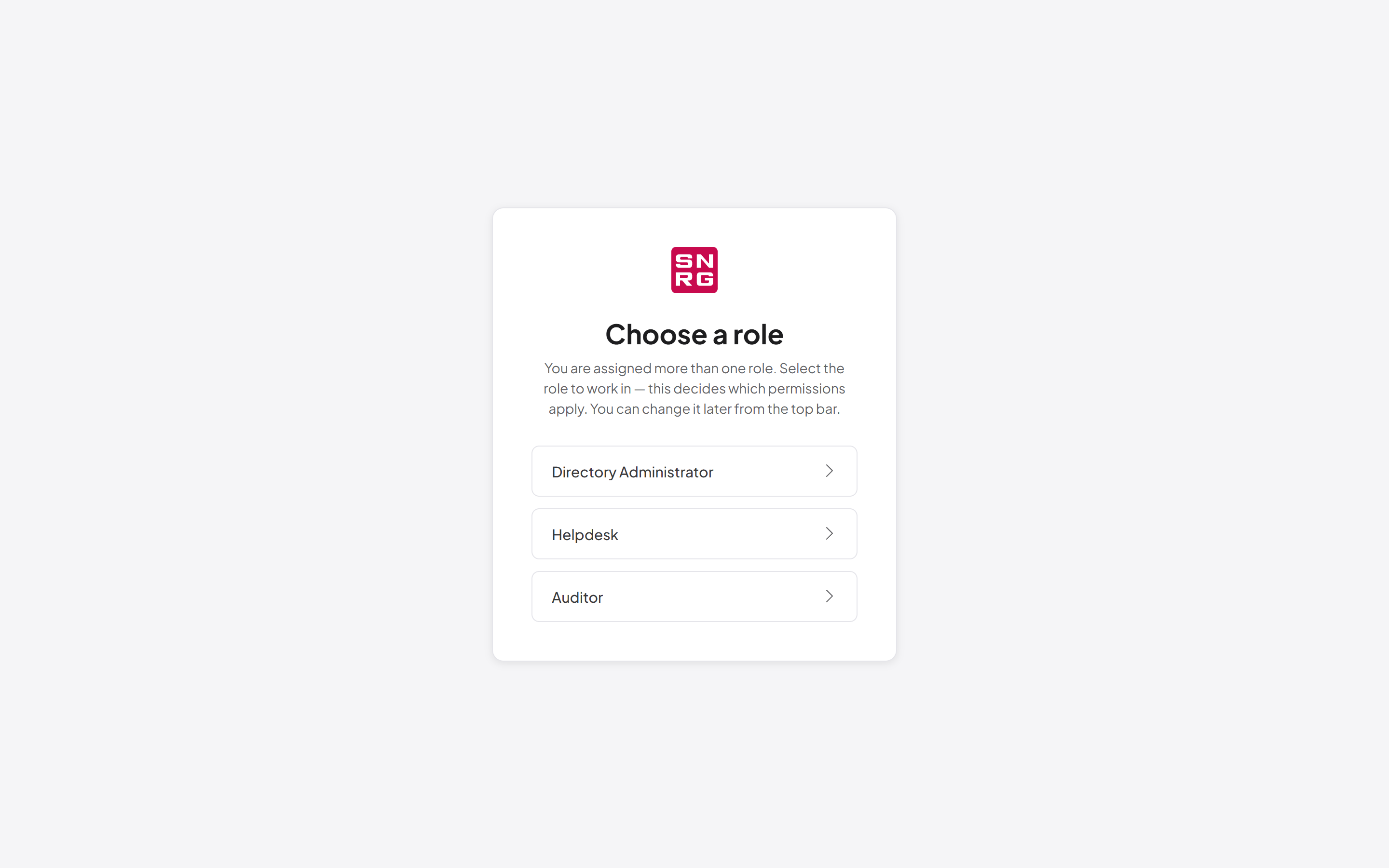 Choosing a role after sign-in