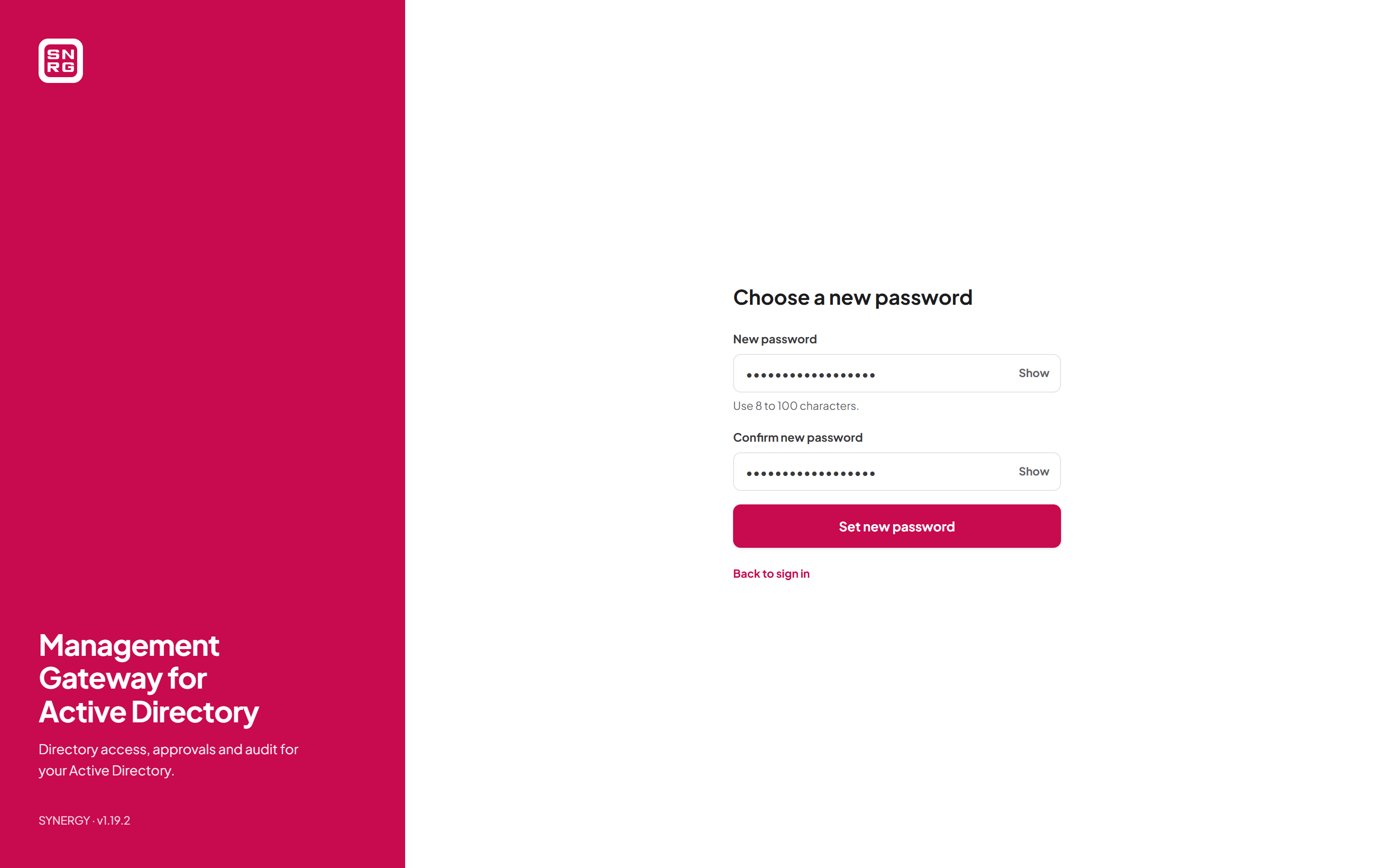 Choosing a new password from a reset link