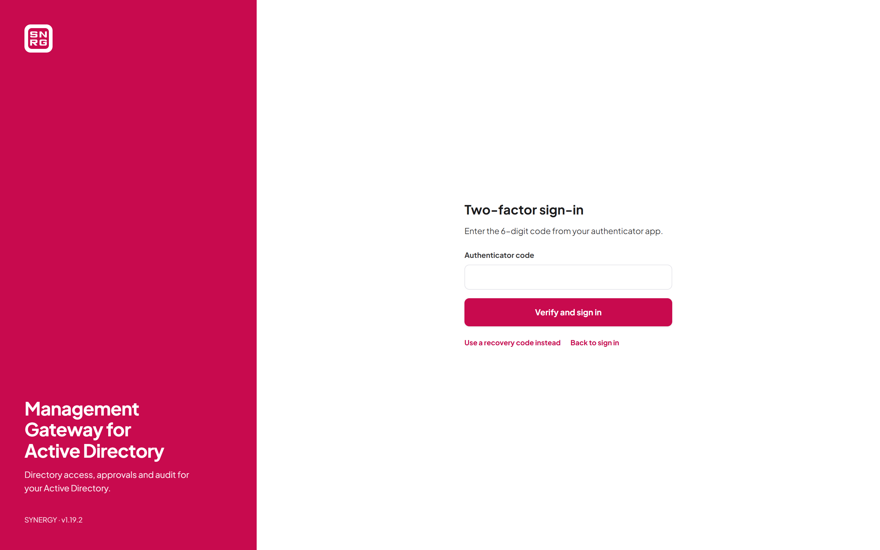 The two-factor sign-in step