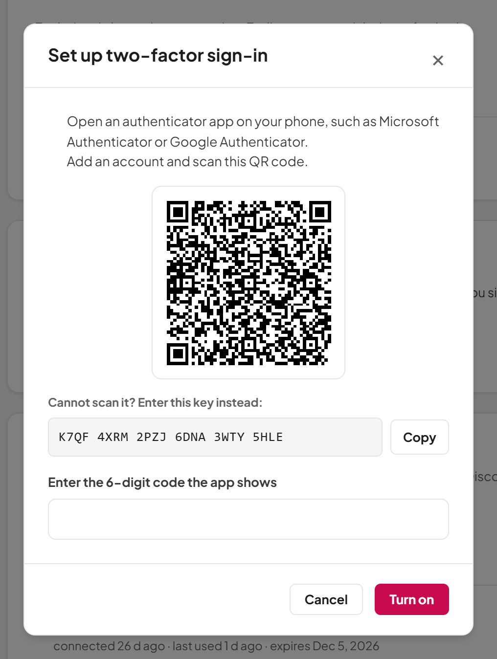 Setting up two-factor sign-in from the profile