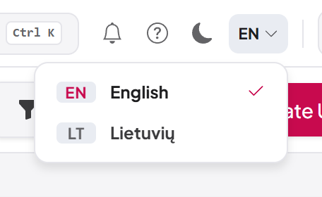 The language menu
