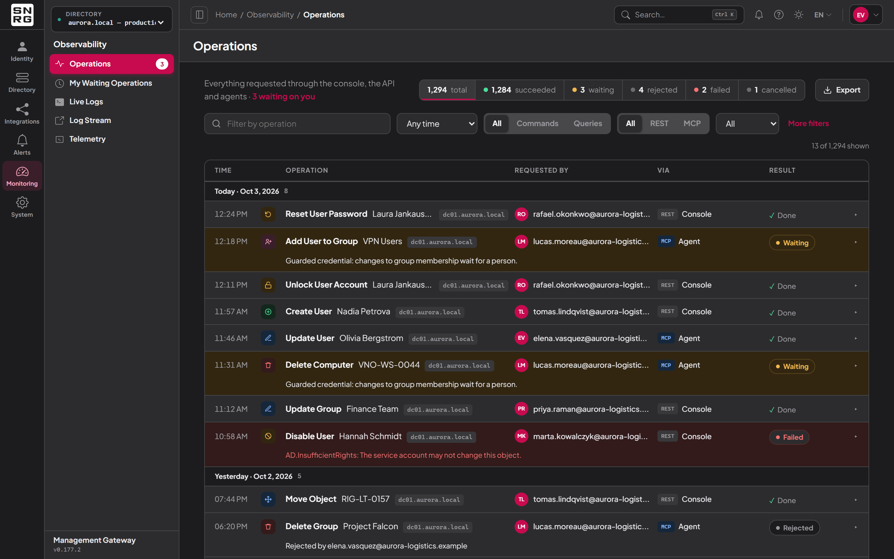 The console in dark theme