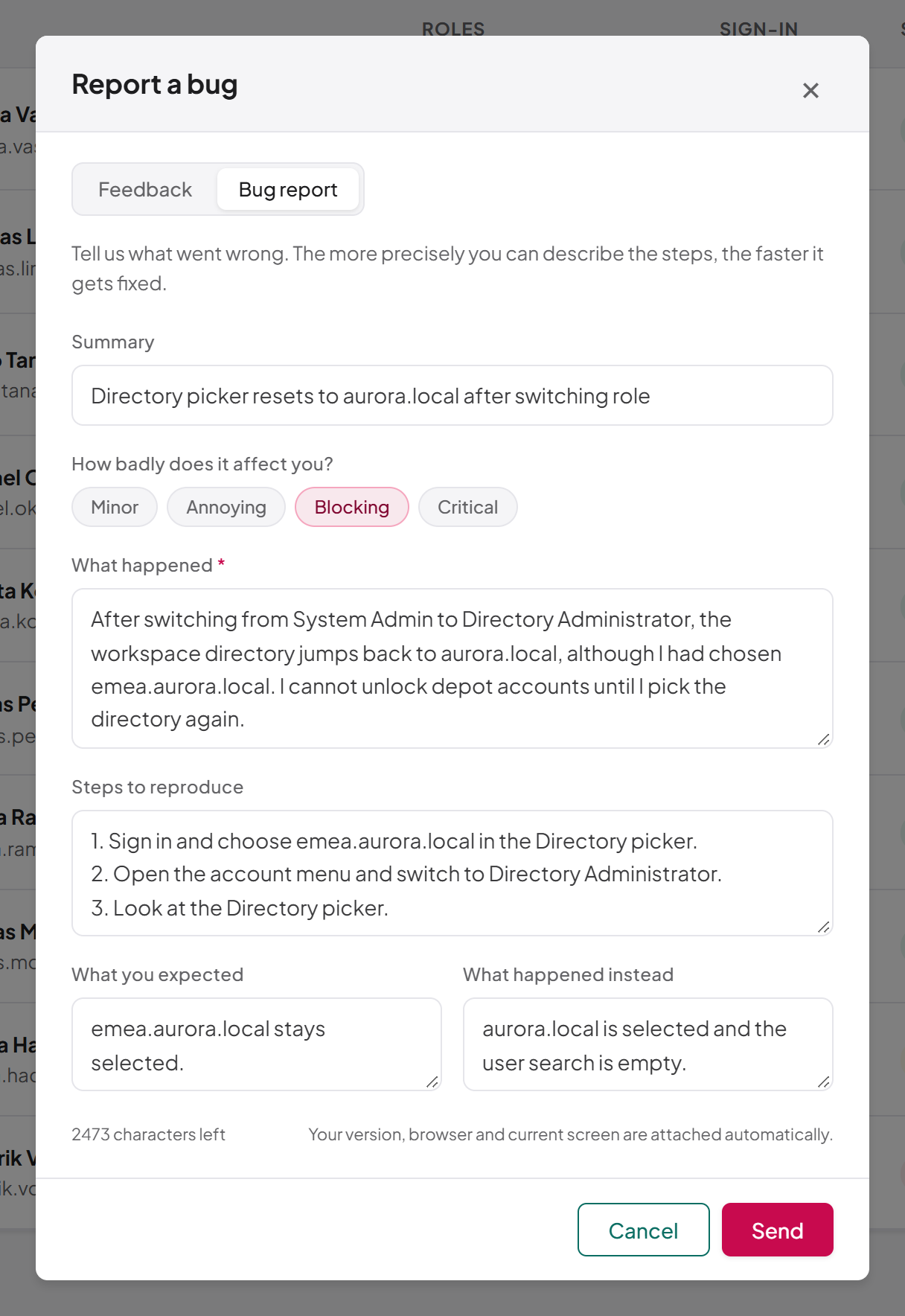 Reporting a bug