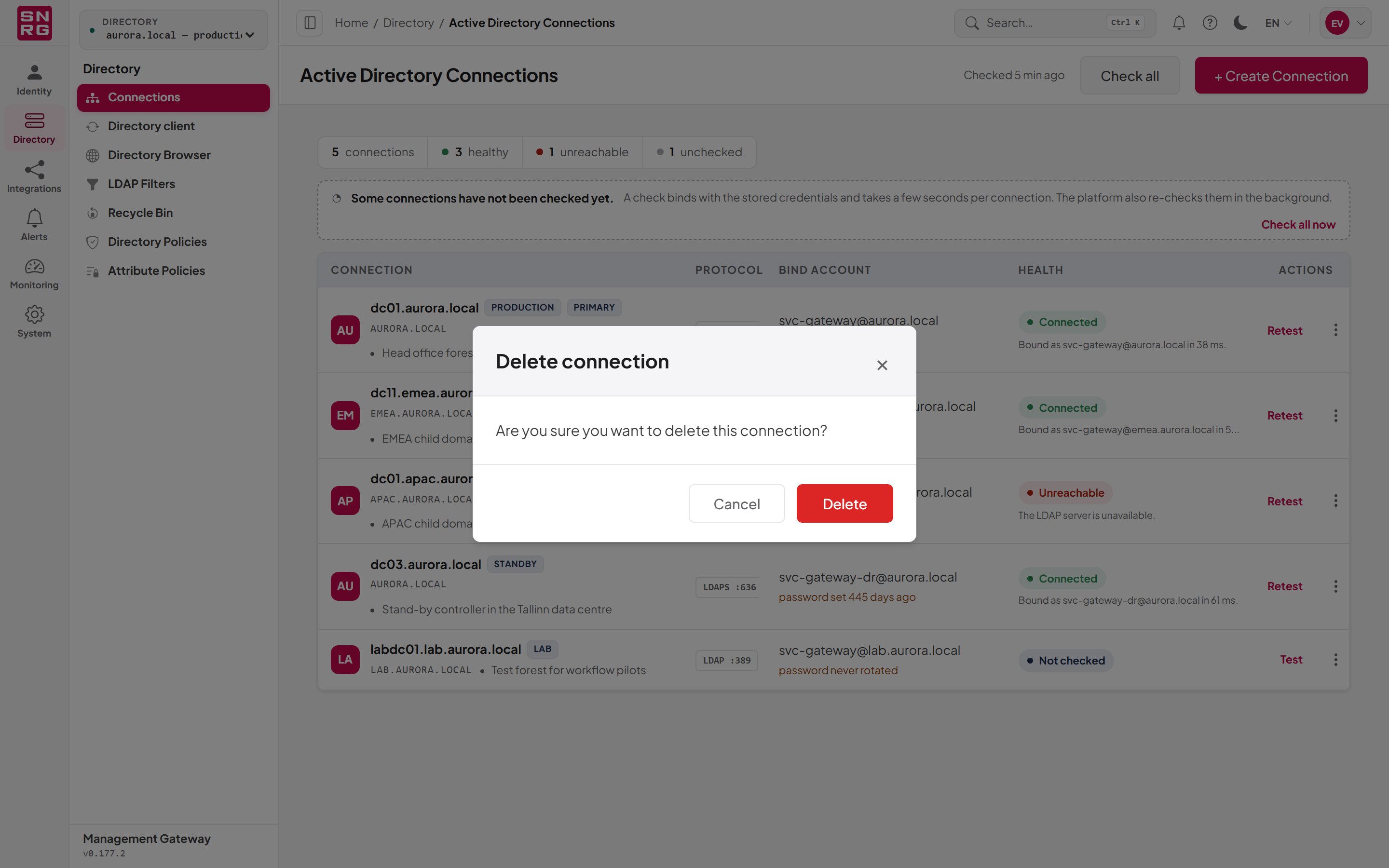 Deleting a connection