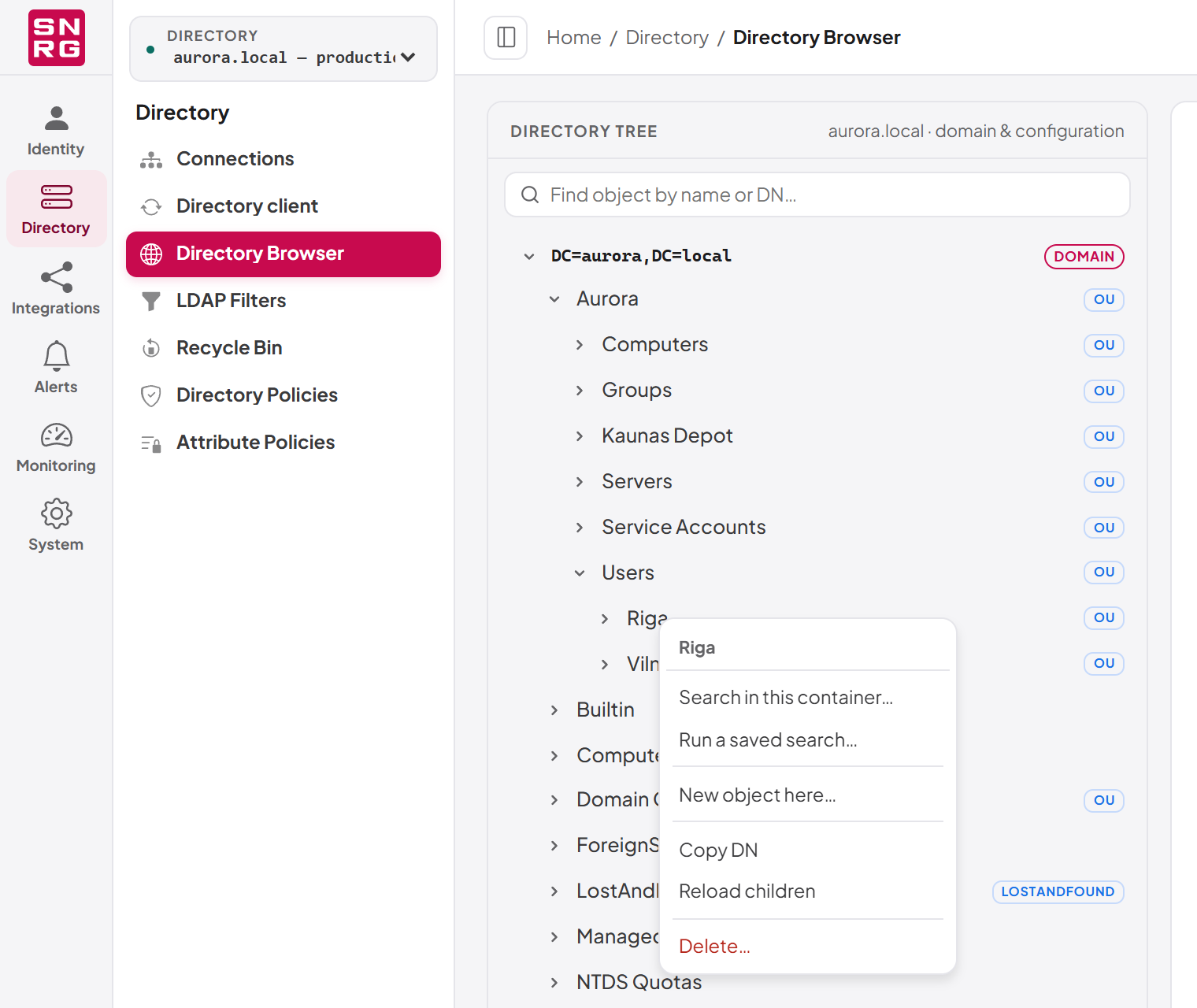 The tree context menu