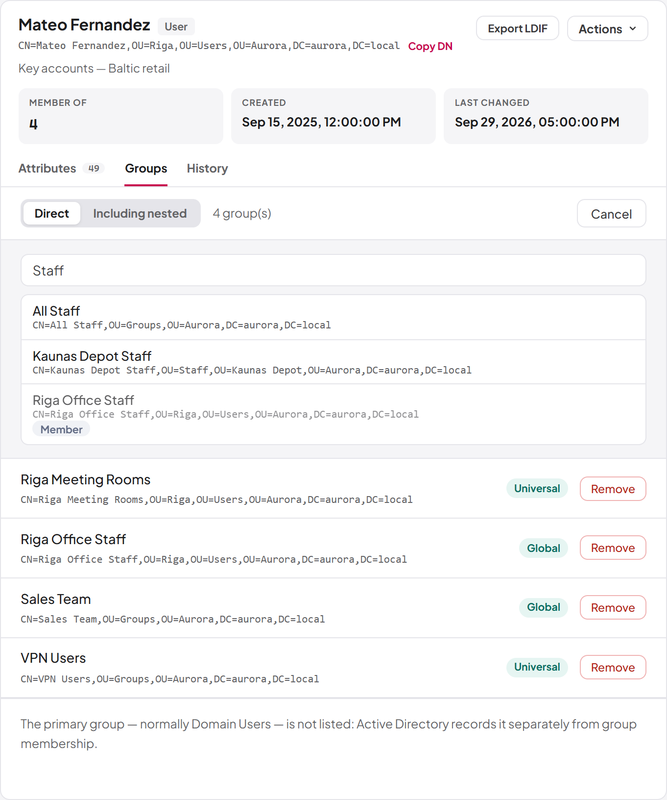 A user's groups