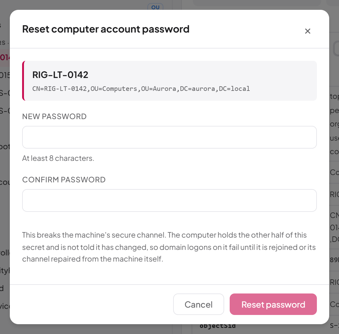 Resetting a computer account password