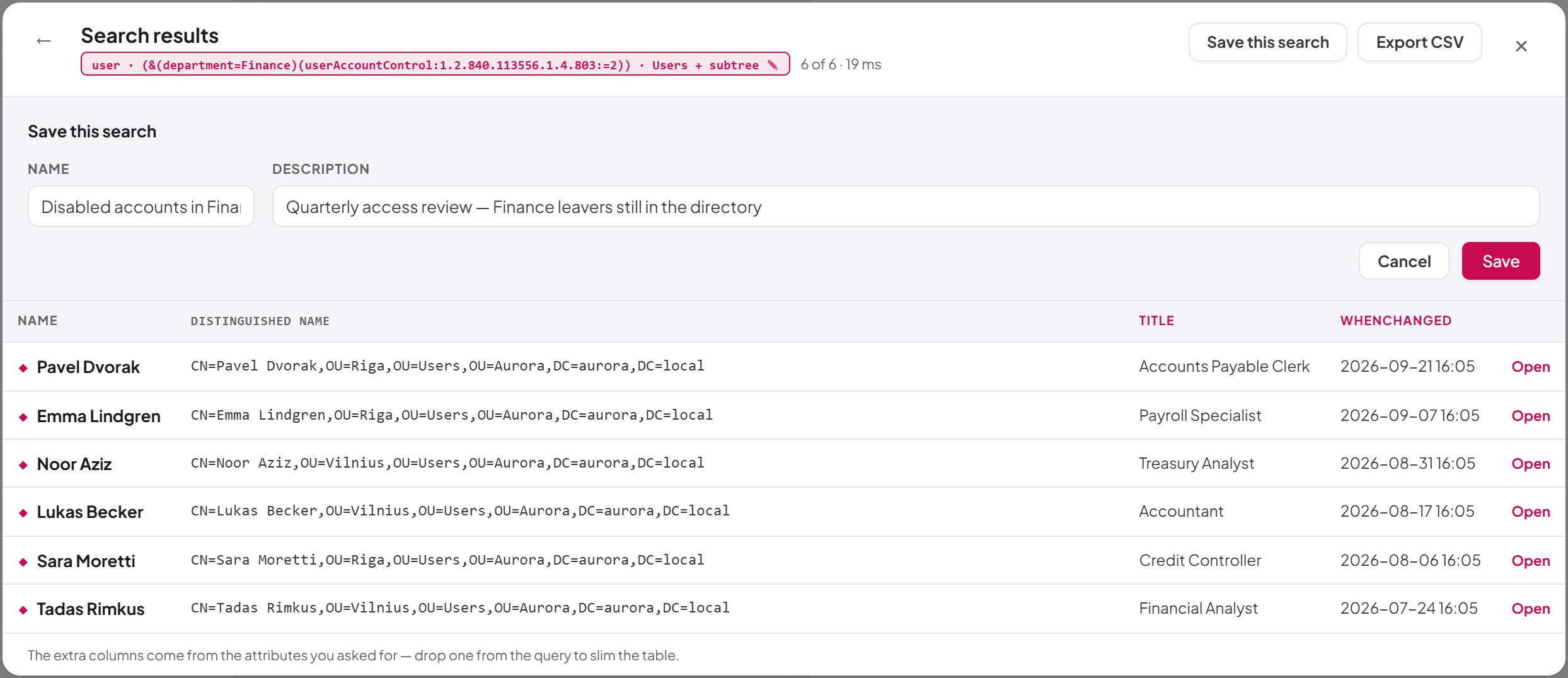 Saving a search from the Directory Browser