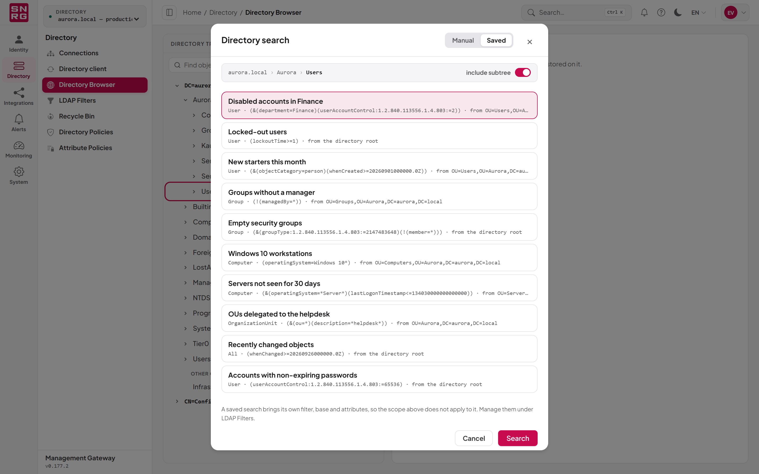 Choosing a saved search to run