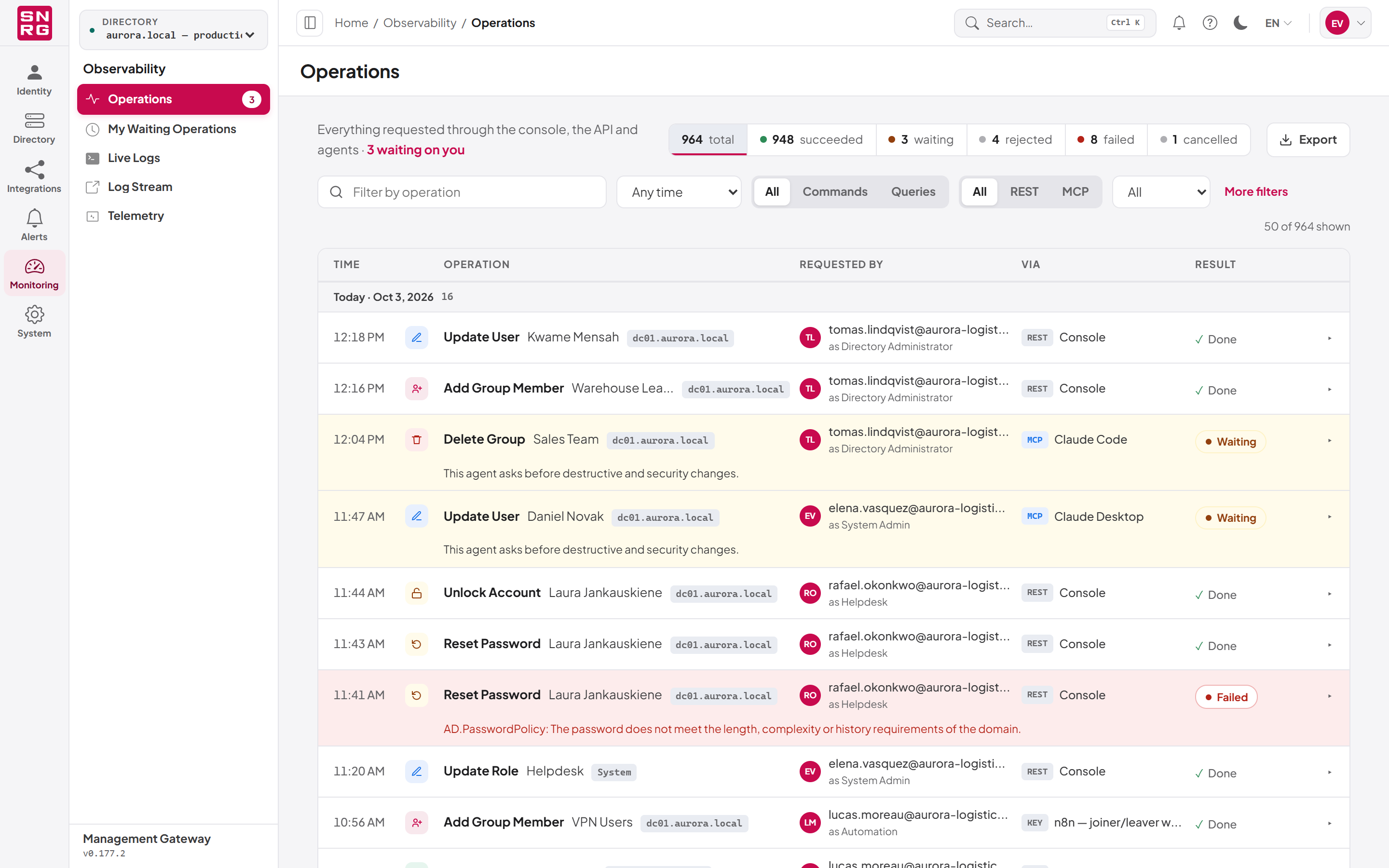 The Operations page
