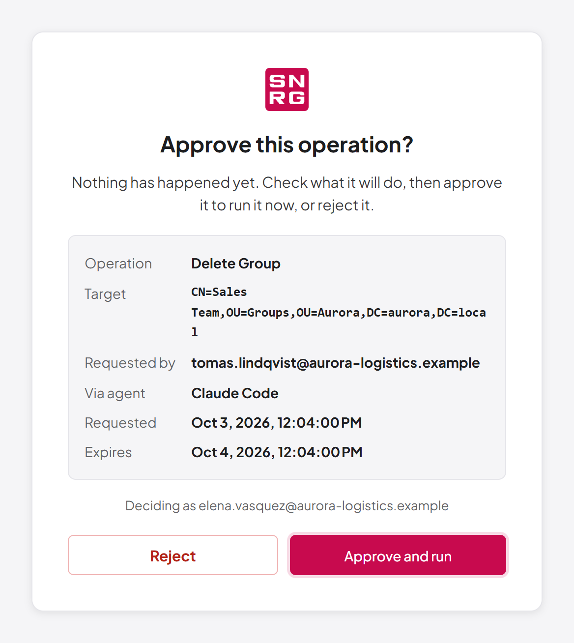 The approval page opened from an email