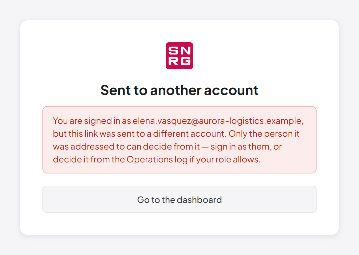 Approval link opened by the wrong account