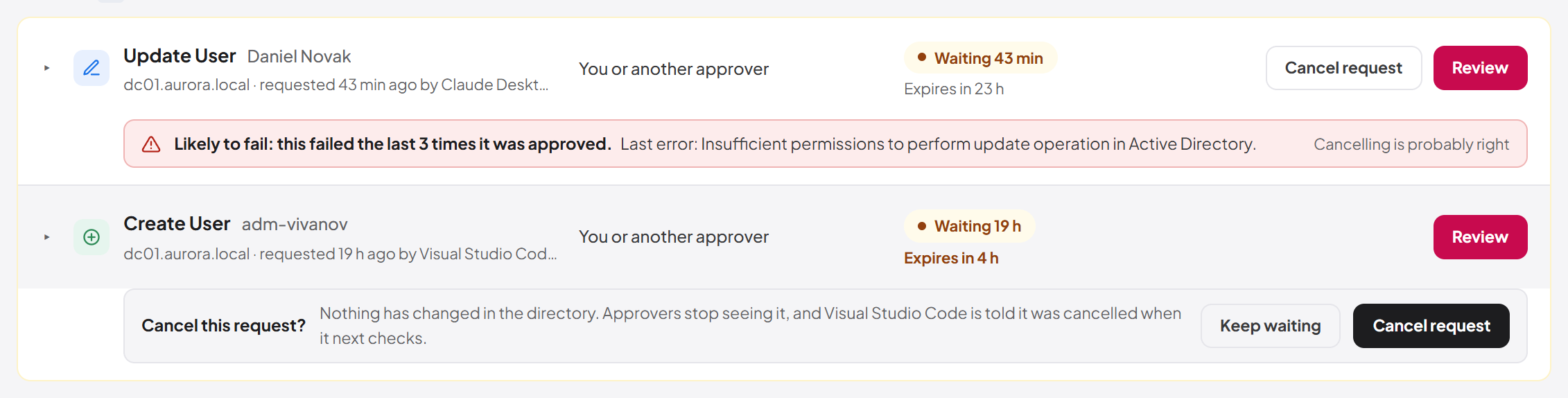 Cancelling a waiting request