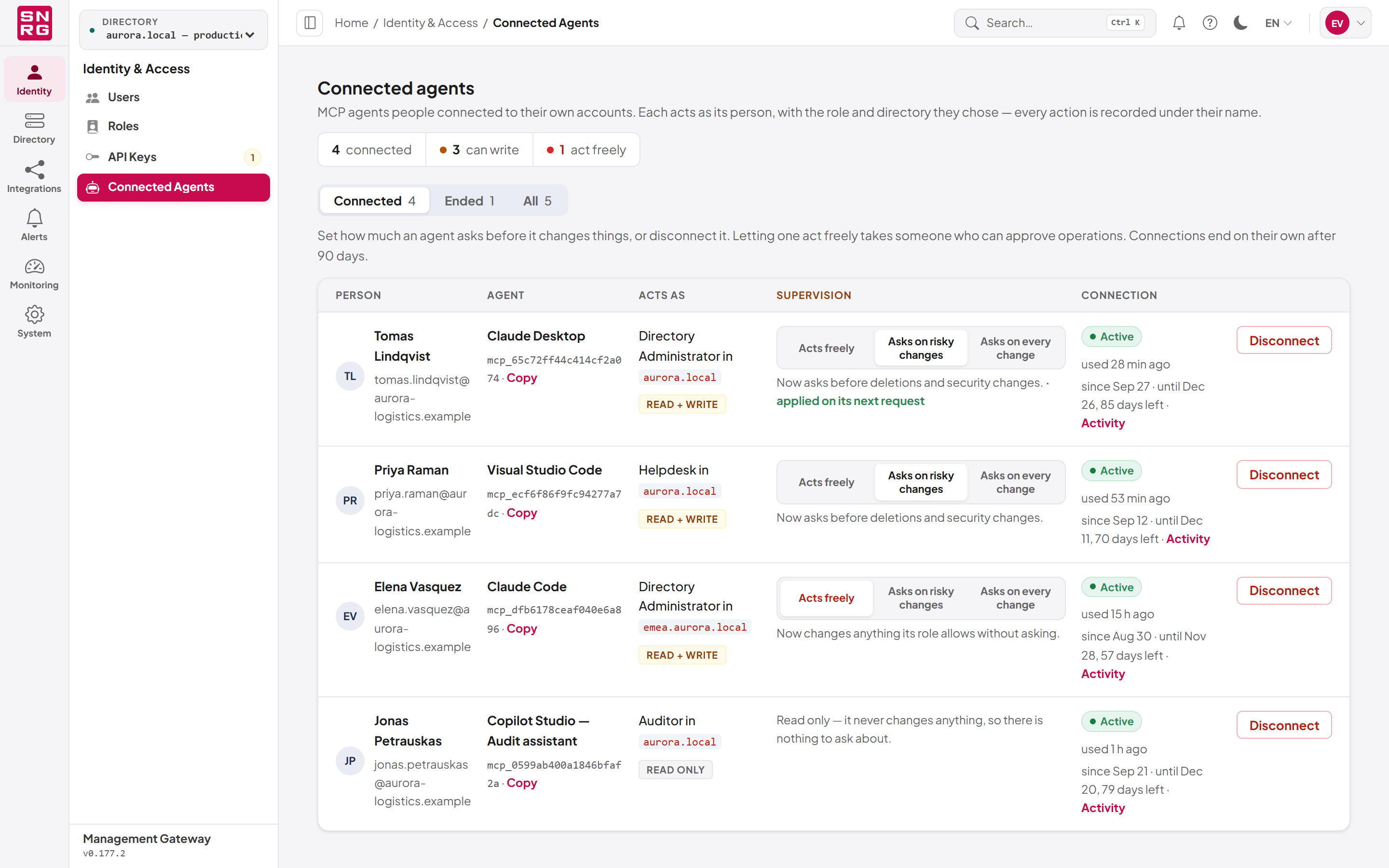 Changing a connected agent's supervision