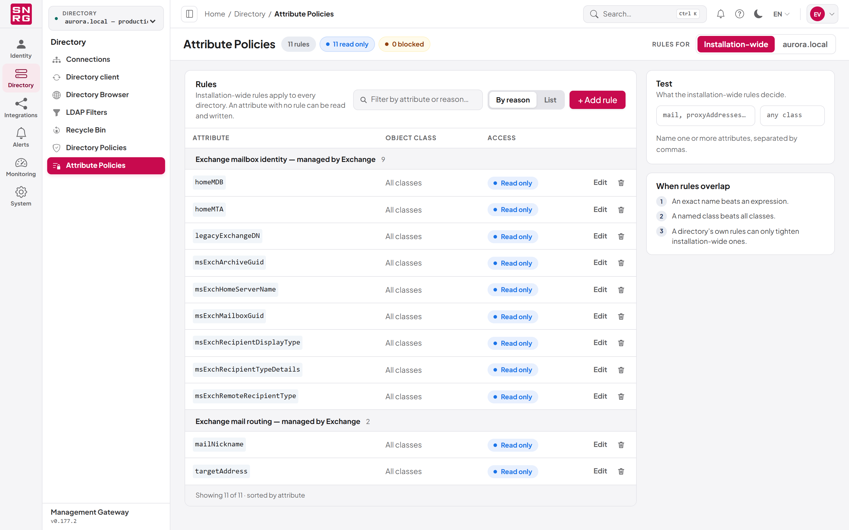 The Attribute Policies screen