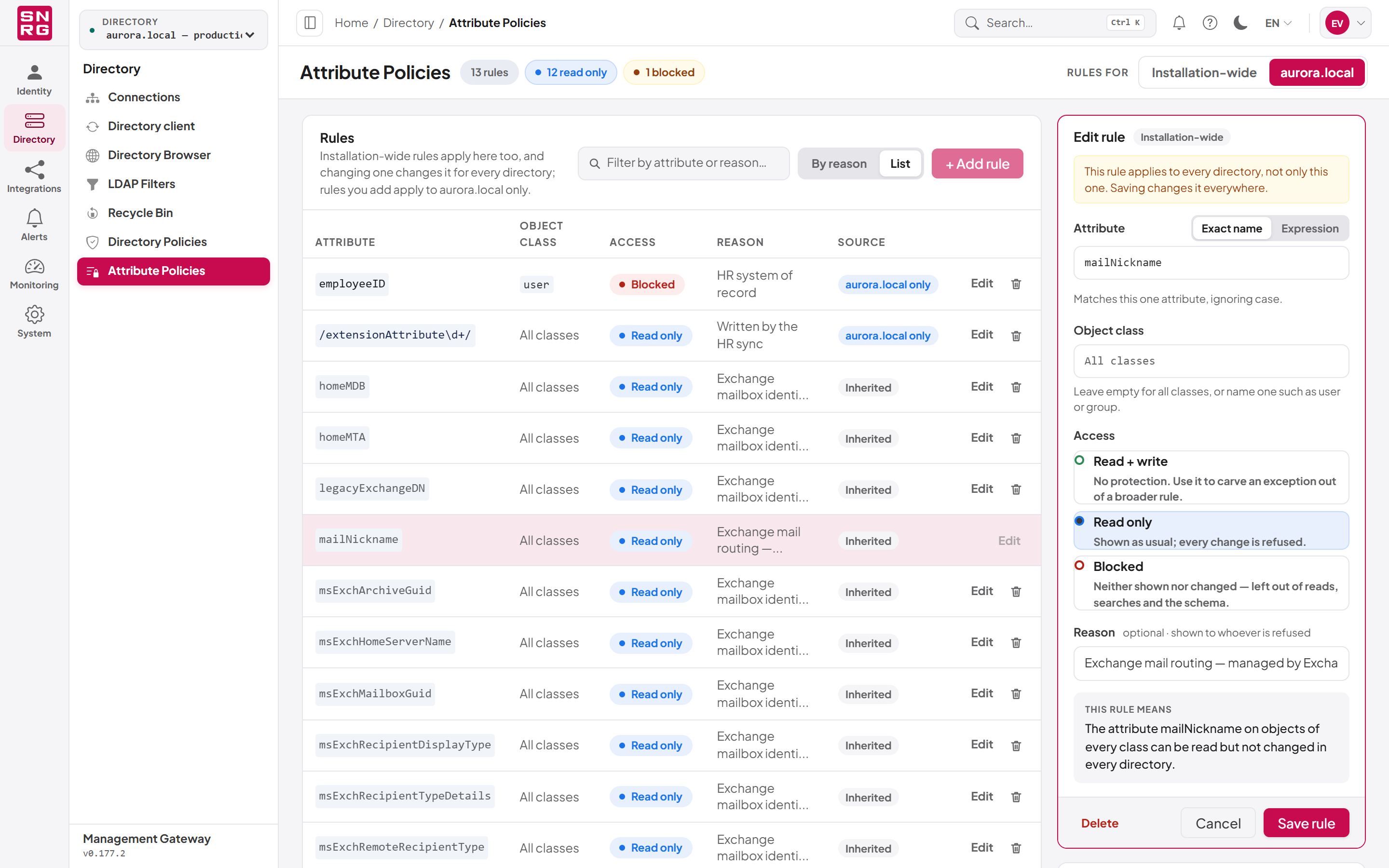 One directory's attribute policies