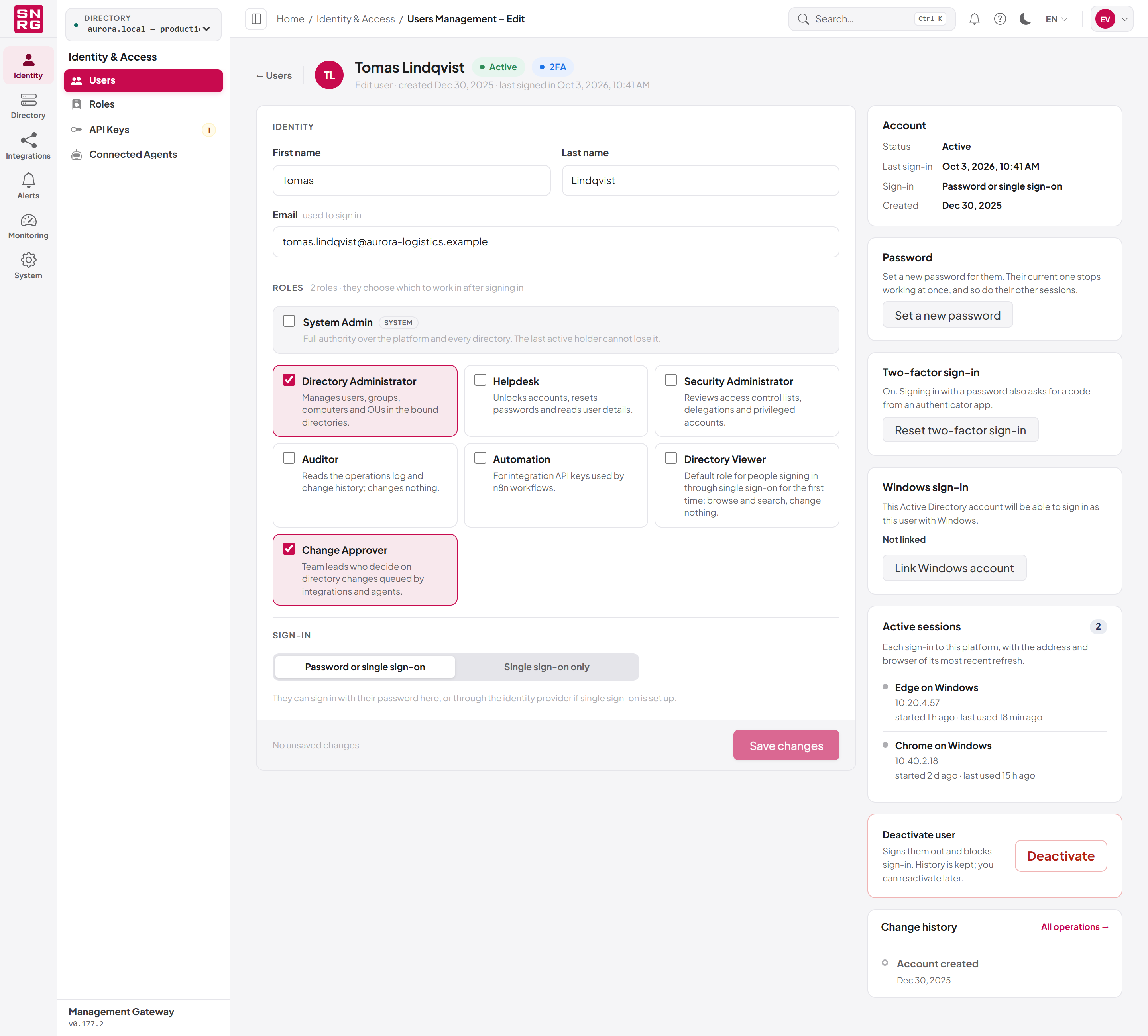 Editing a platform user