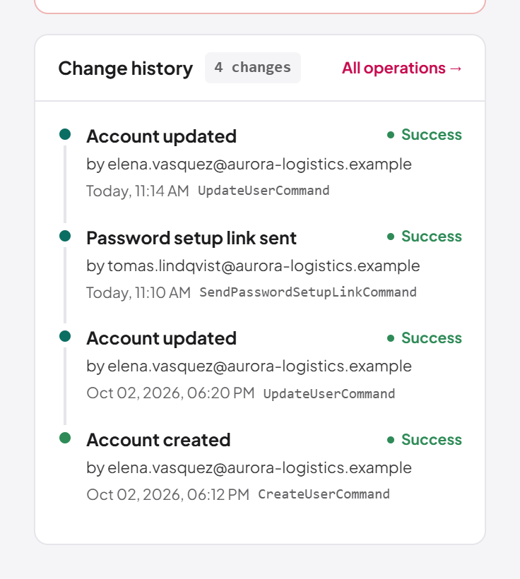 Change history of a platform account