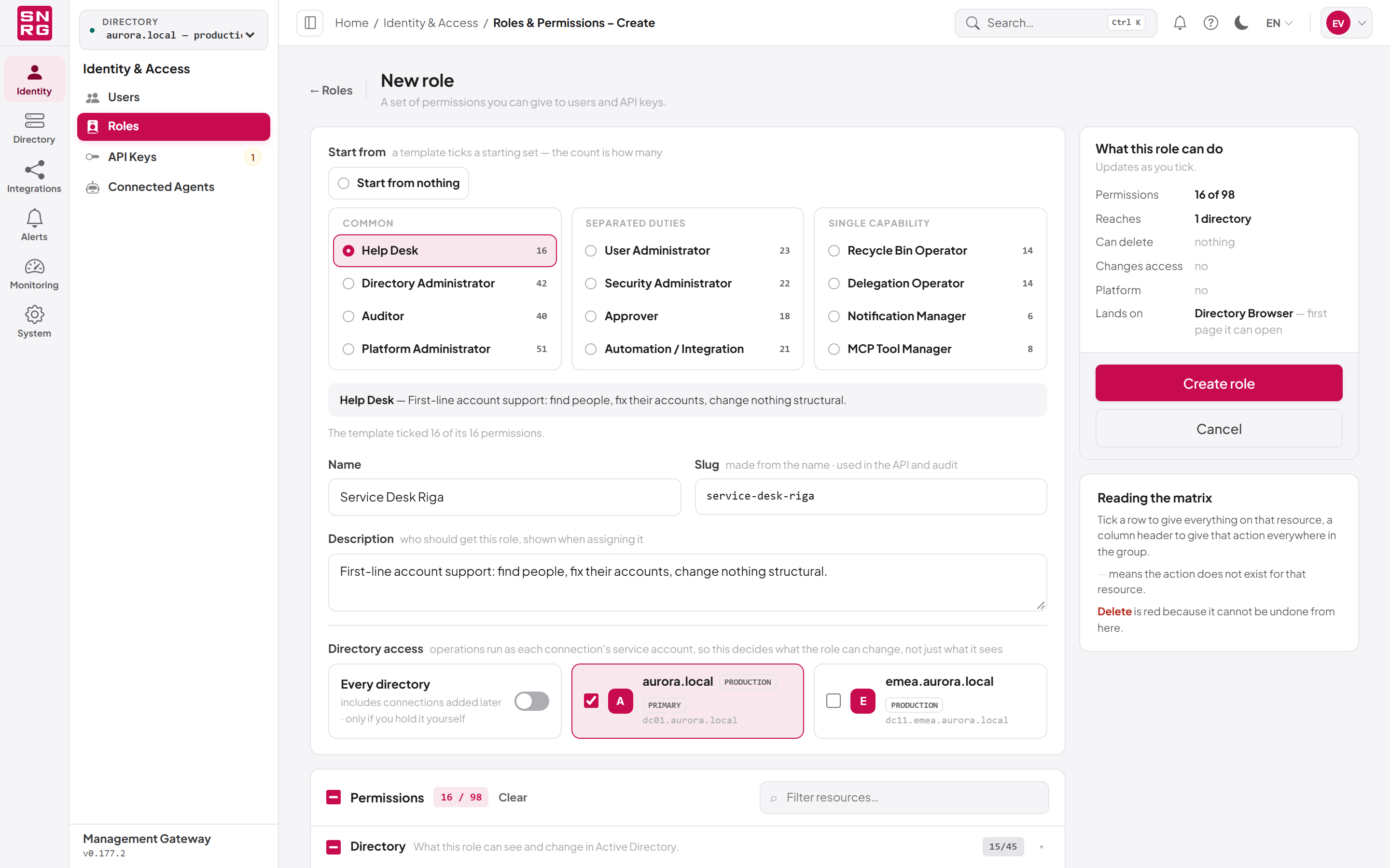 Creating a role from a template