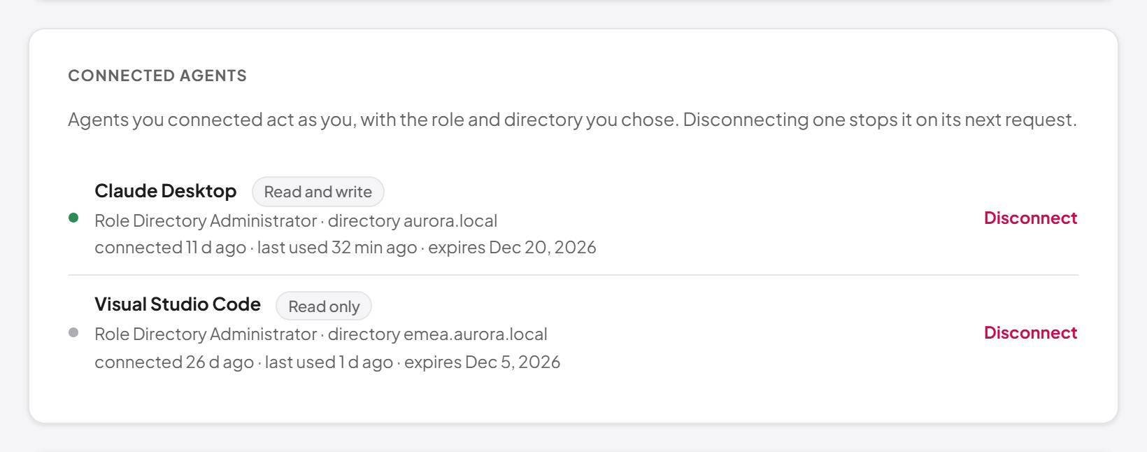 Your connected agents in the profile