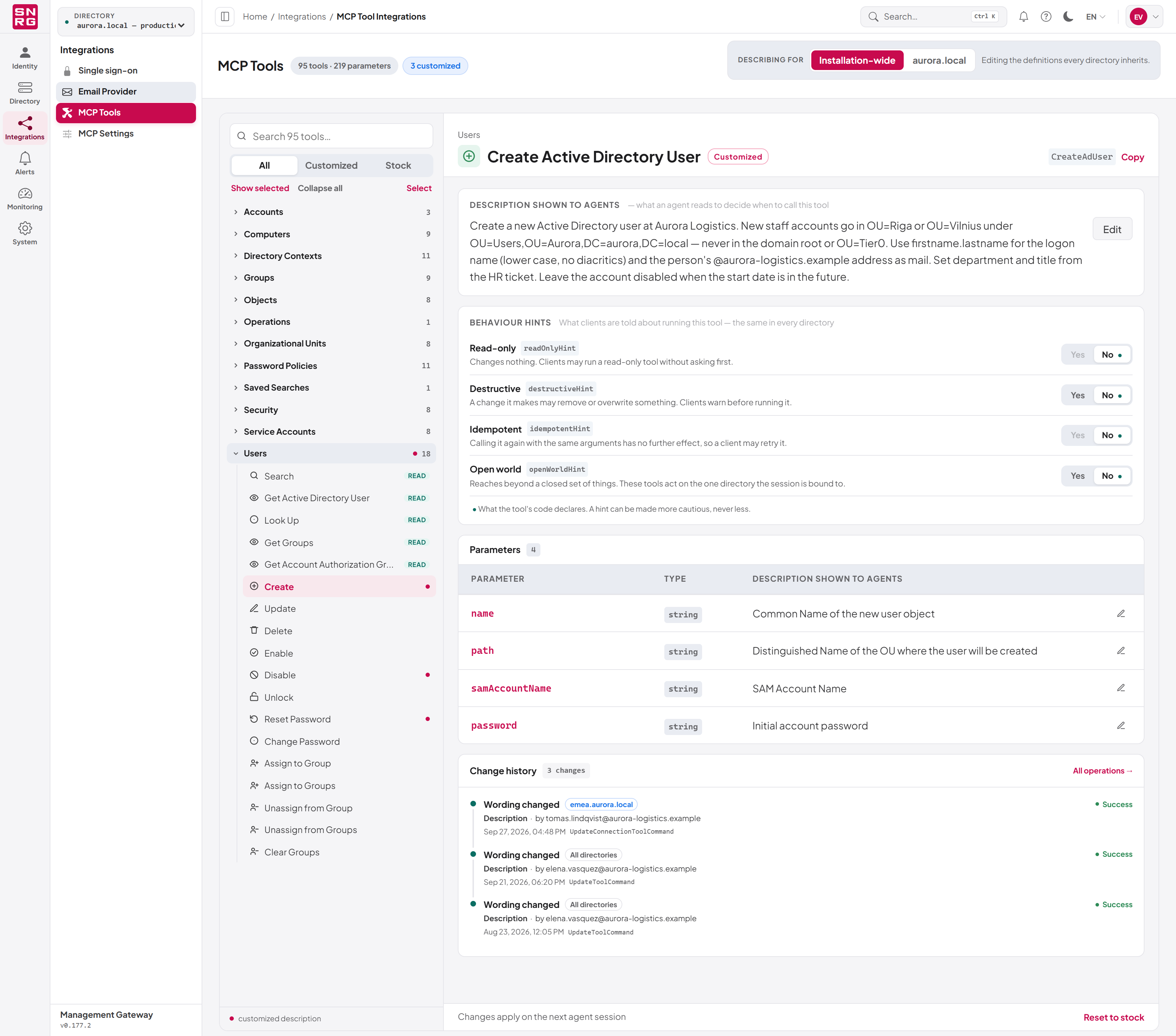 The MCP Tools screen