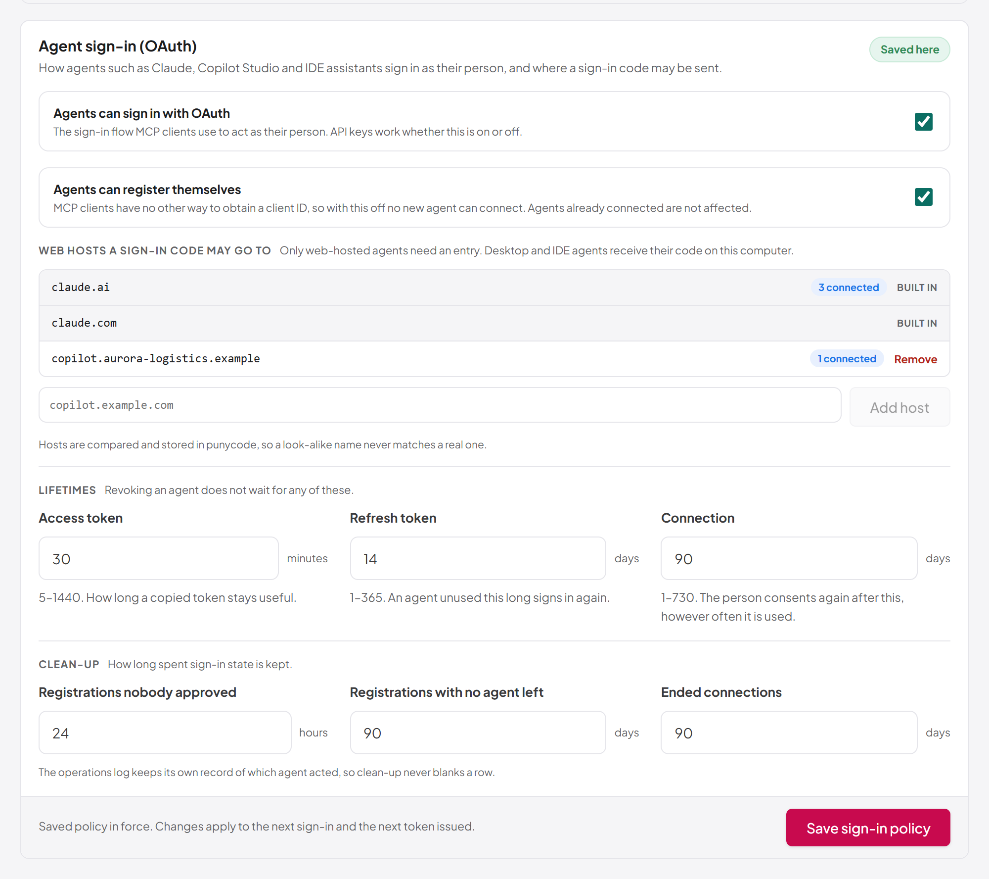Agent sign-in settings