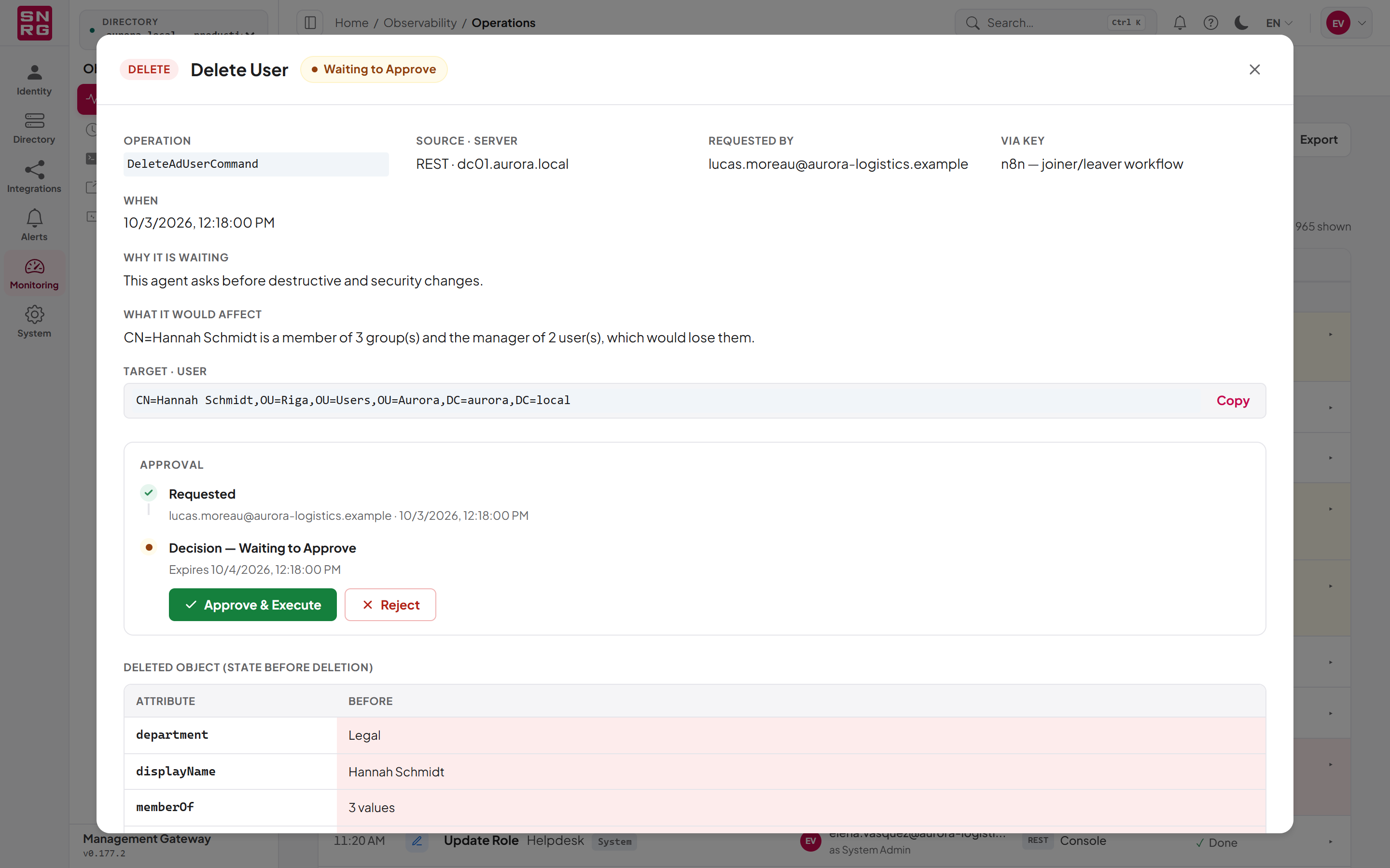 A change from an integration waiting for approval
