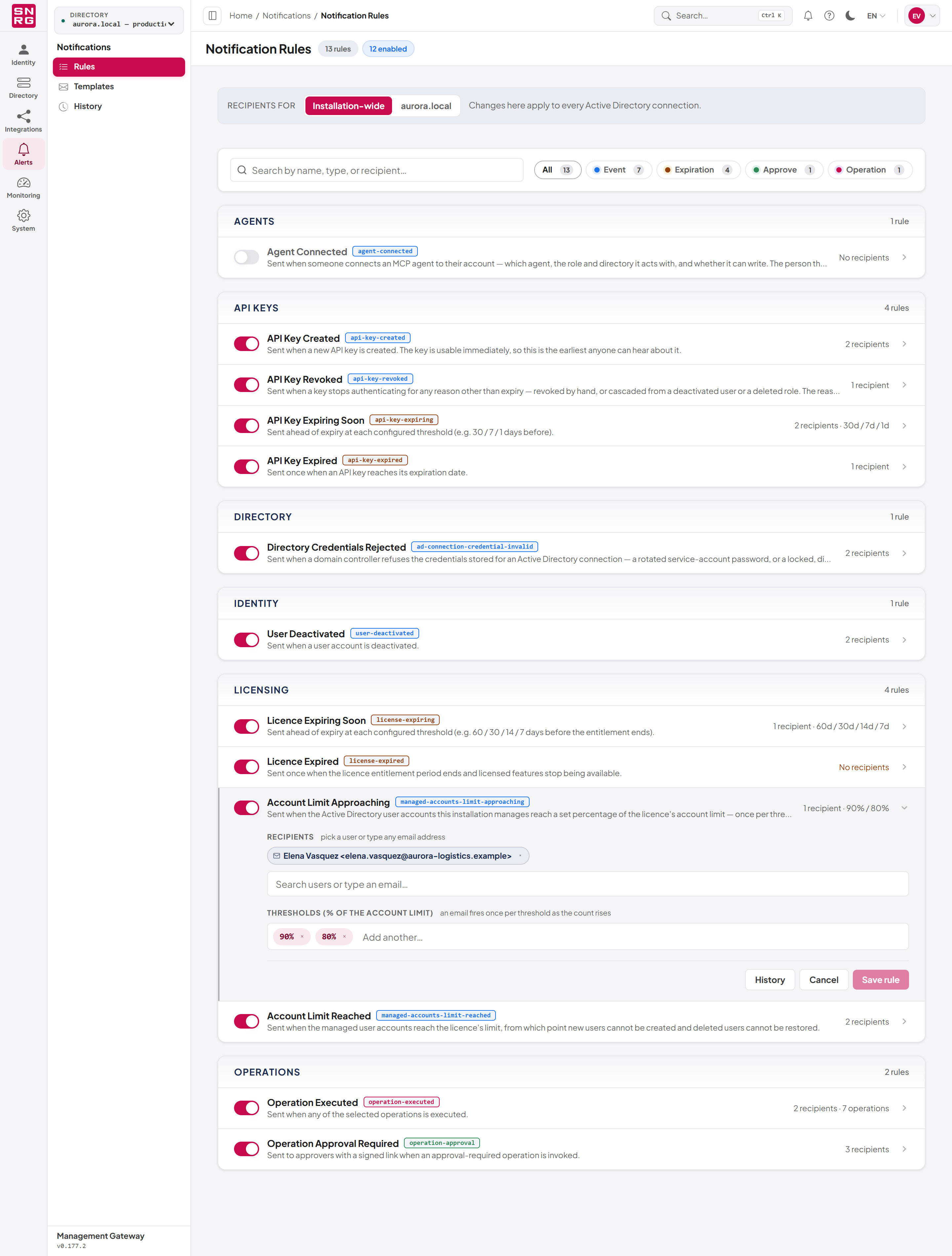 The Notification Rules page