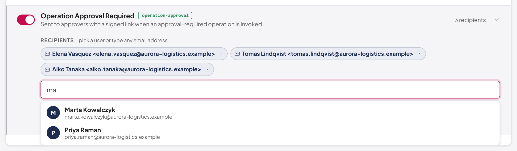 Adding a recipient
