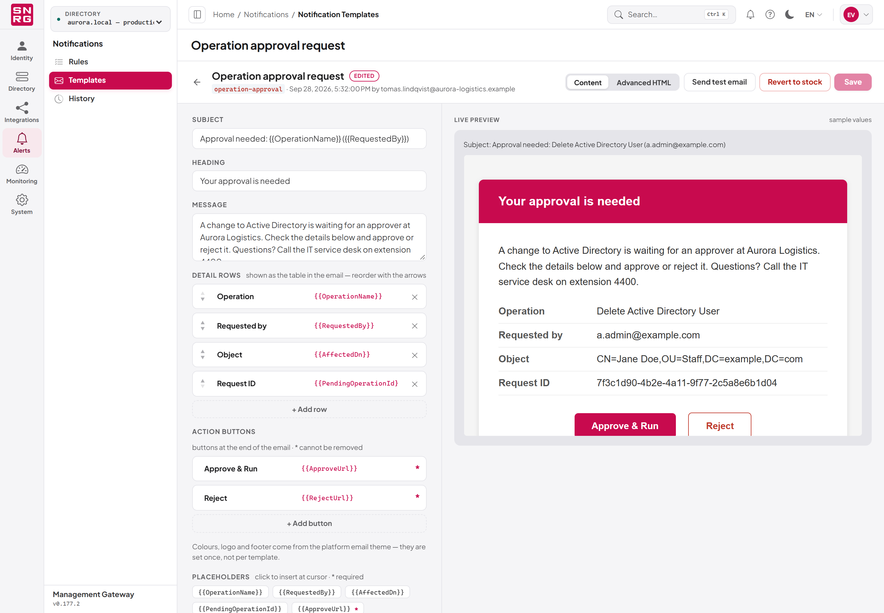 Editing a template in Content mode
