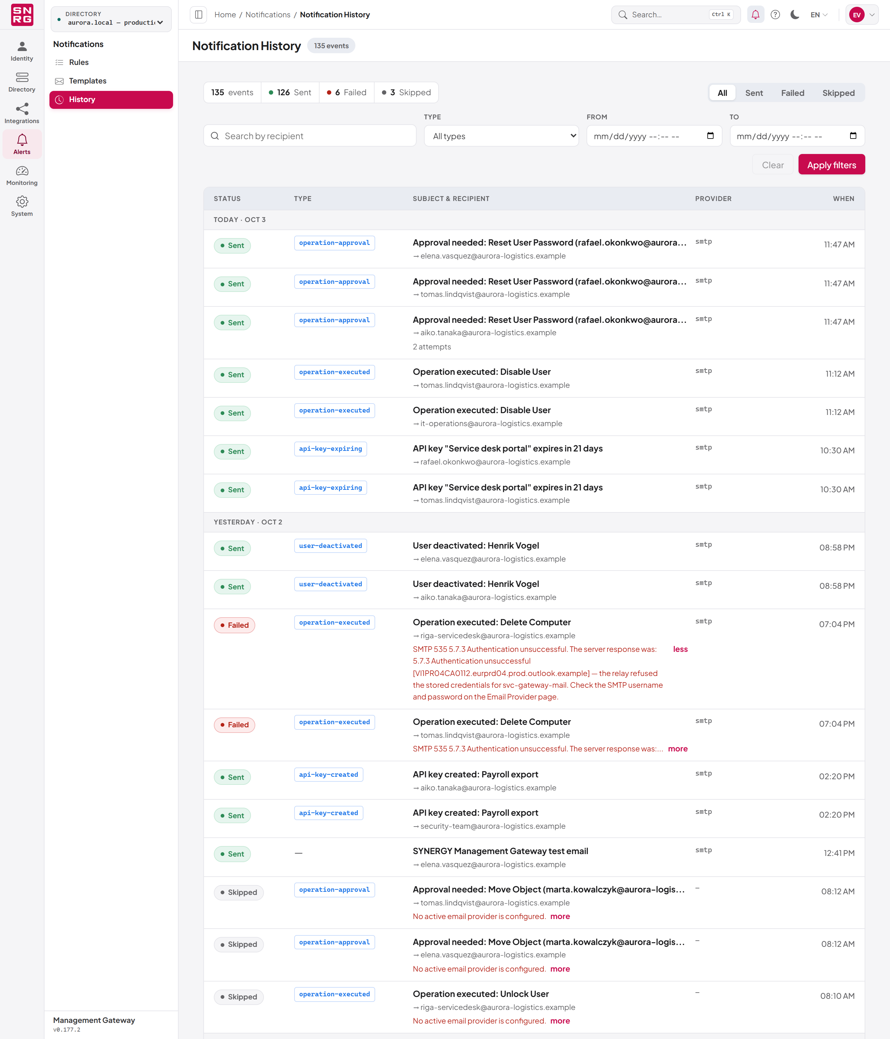 The Notification History page