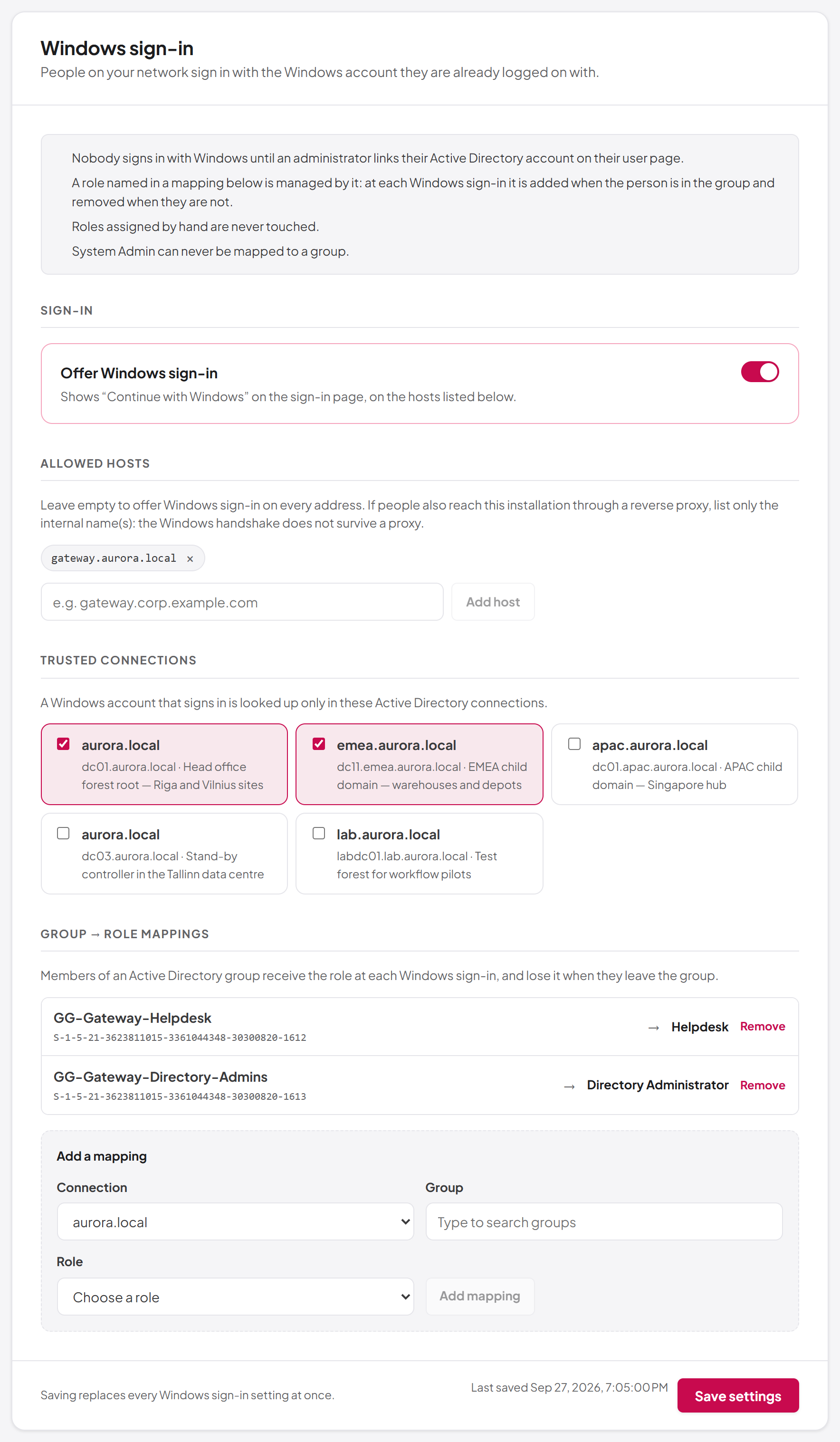 Windows sign-in settings