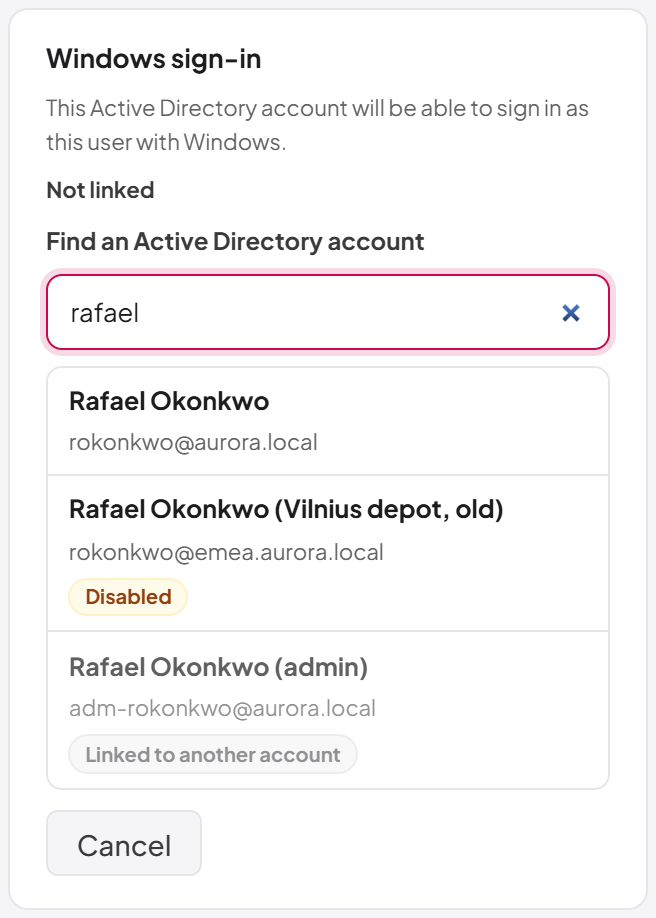 Linking a Windows account on a user's page
