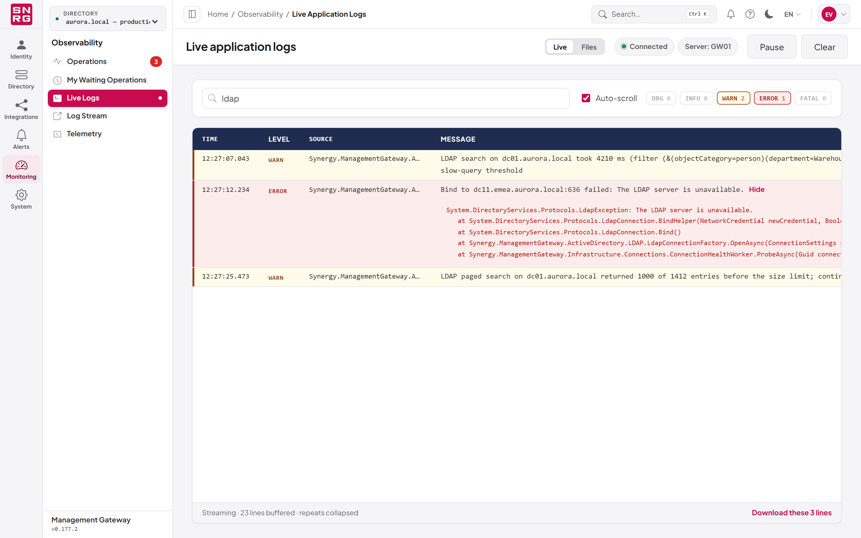 Filtering and expanding an error