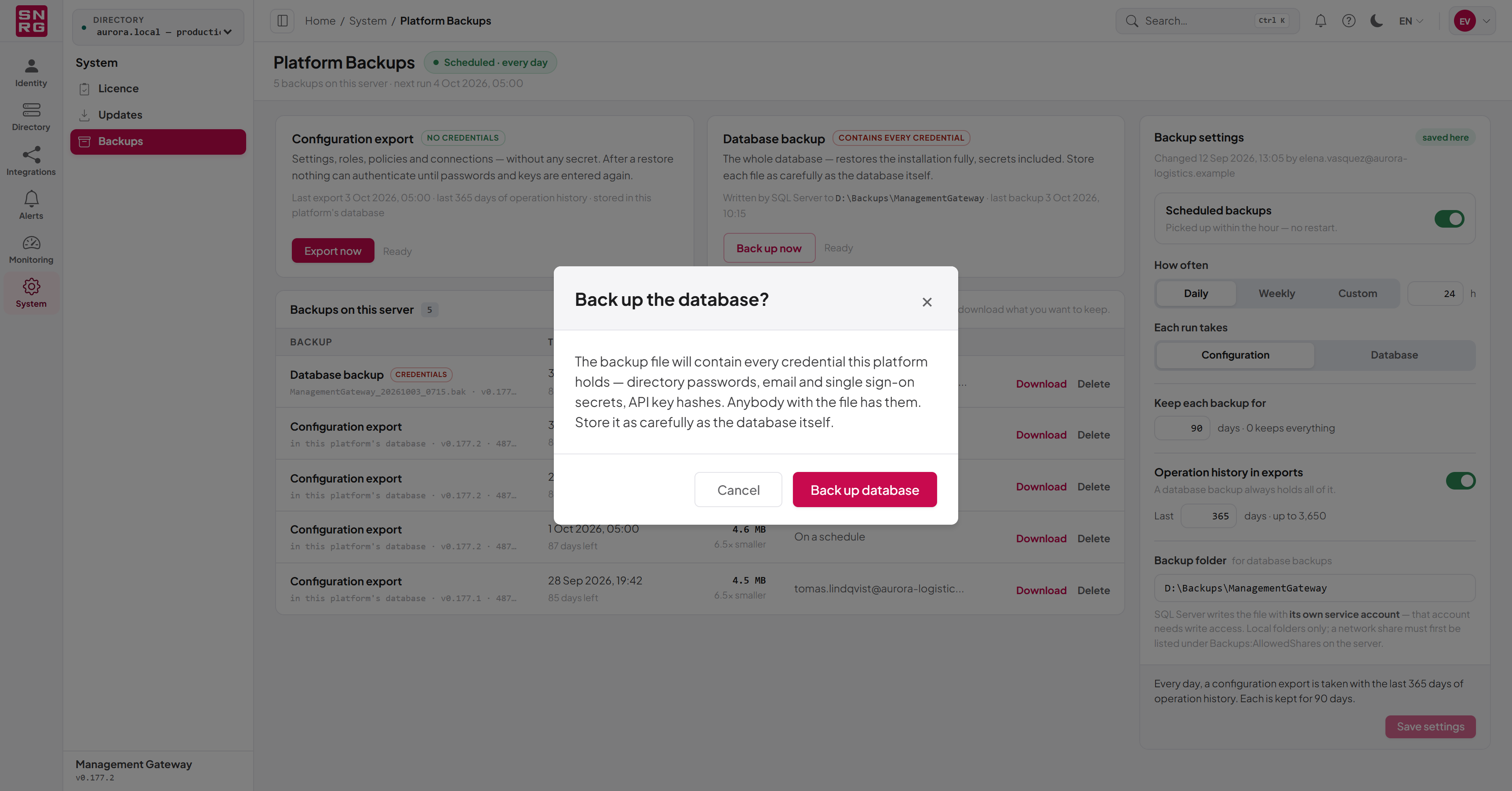 Confirming a database backup